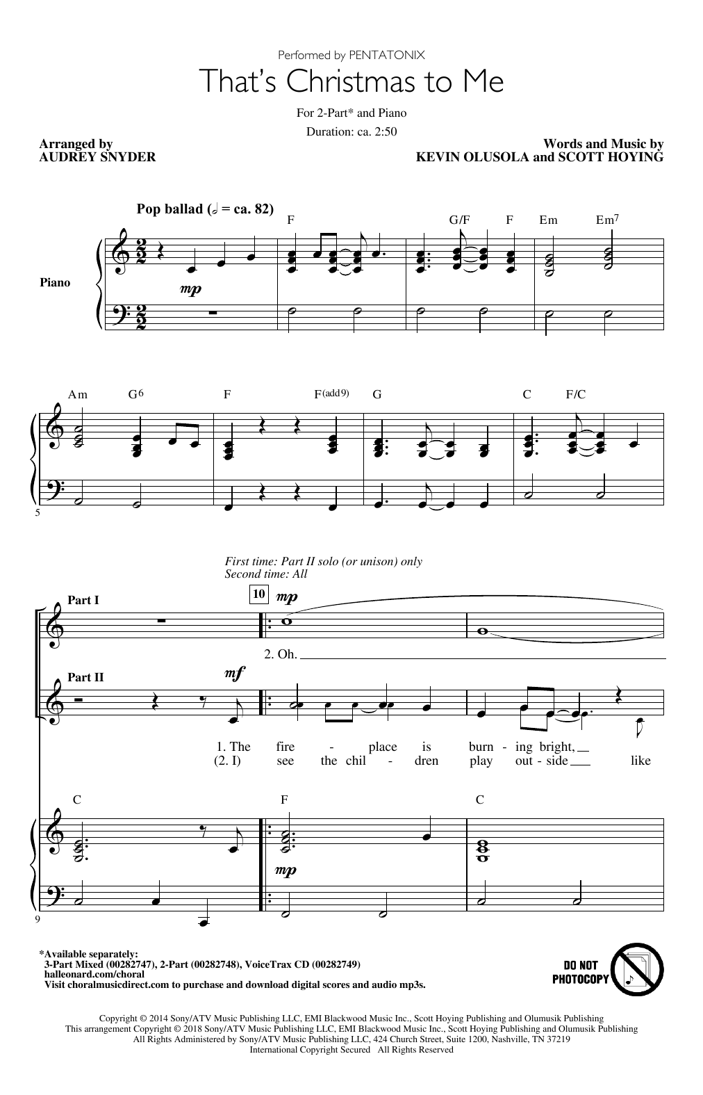 Pentatonix That's Christmas To Me (arr. Audrey Snyder) sheet music notes and chords arranged for 2-Part Choir