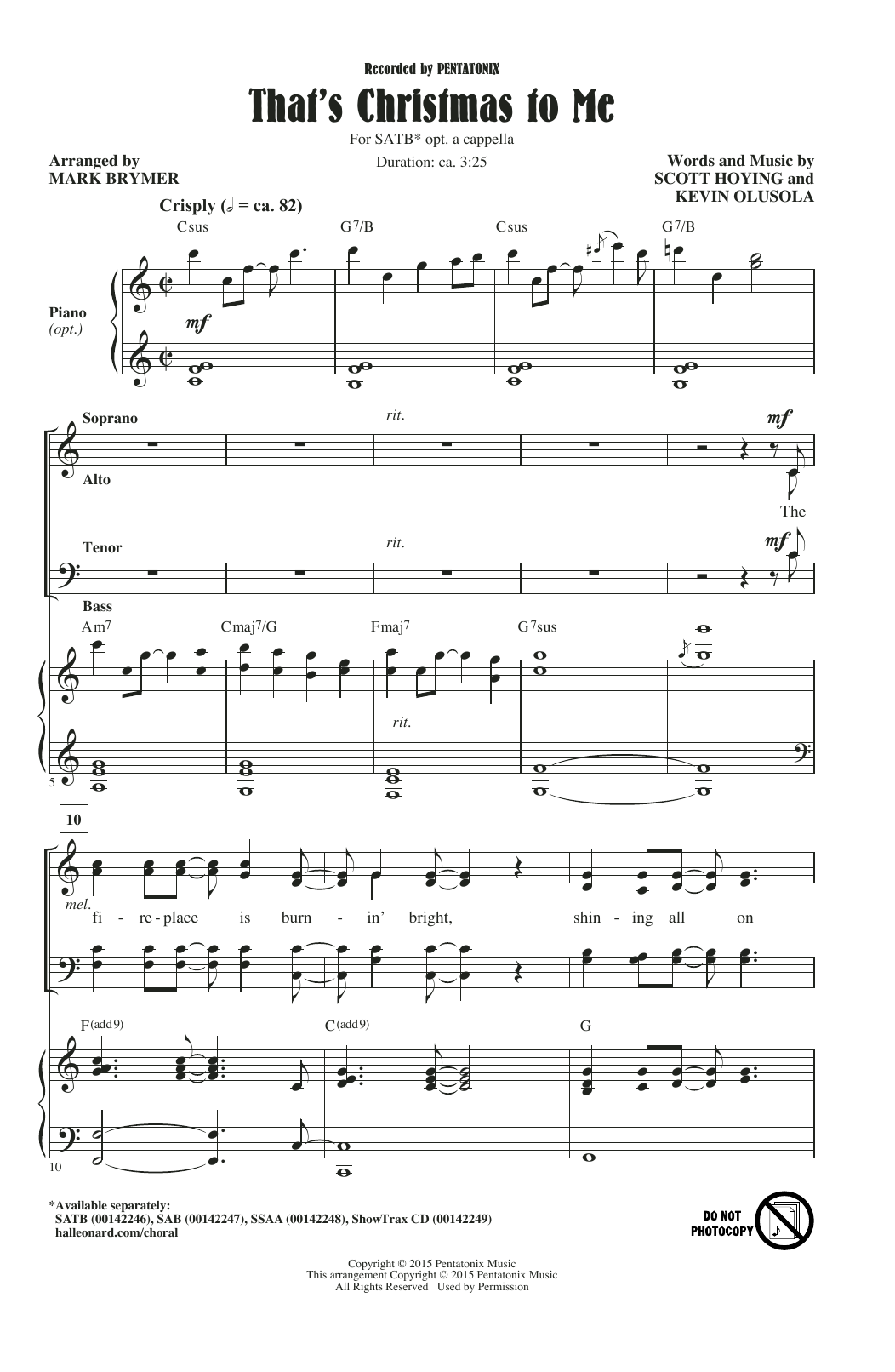 Pentatonix That's Christmas To Me (arr. Mark Brymer) sheet music notes and chords arranged for Choir