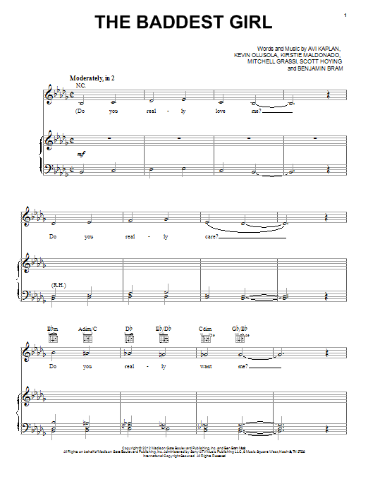 Pentatonix The Baddest Girl sheet music notes and chords arranged for Piano, Vocal & Guitar Chords (Right-Hand Melody)