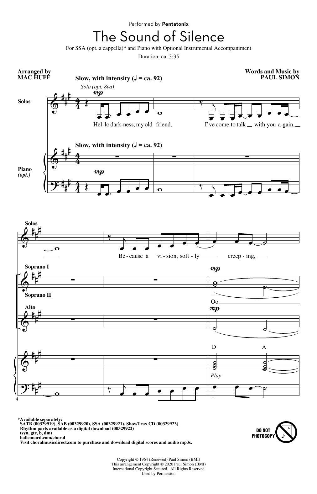 Pentatonix The Sound Of Silence (arr. Mac Huff) sheet music notes and chords arranged for SAB Choir