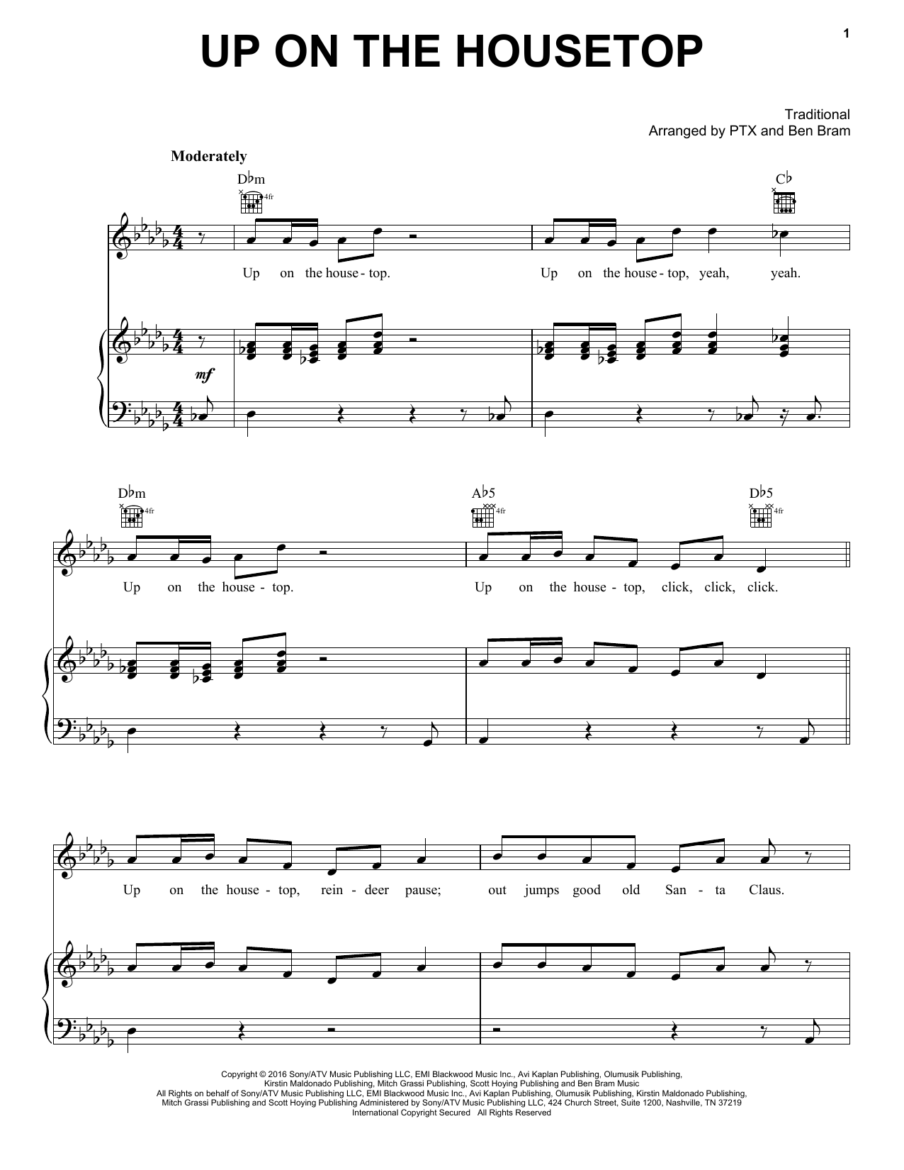 Pentatonix Up On The Housetop sheet music notes and chords arranged for Piano, Vocal & Guitar Chords (Right-Hand Melody)
