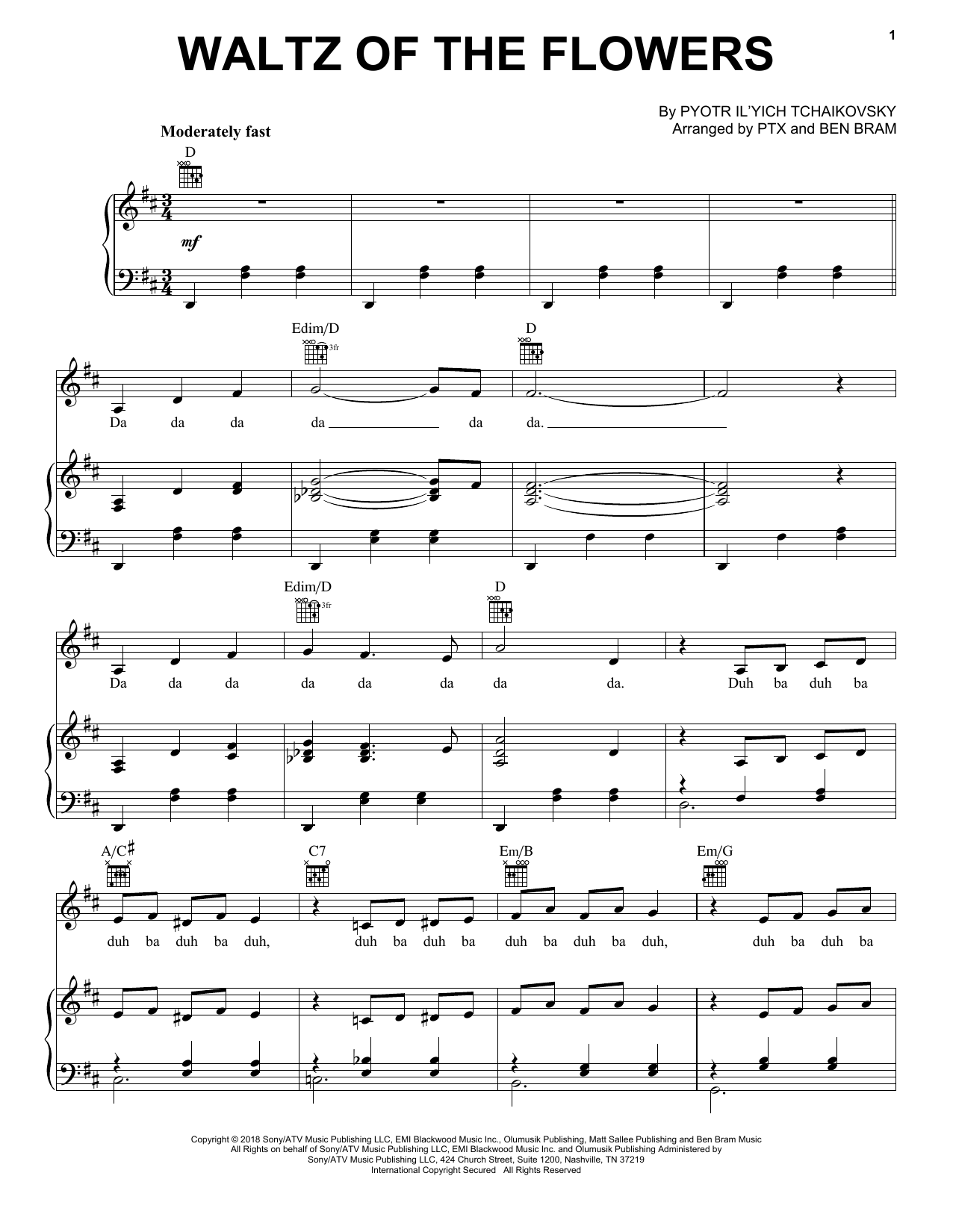 Pentatonix Waltz Of The Flowers sheet music notes and chords arranged for Piano, Vocal & Guitar Chords (Right-Hand Melody)