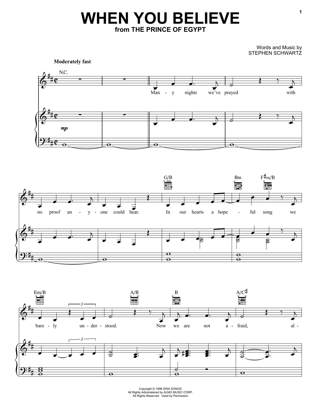 Pentatonix When You Believe (from The Prince Of Egypt) sheet music notes and chords arranged for Piano, Vocal & Guitar Chords (Right-Hand Melody)