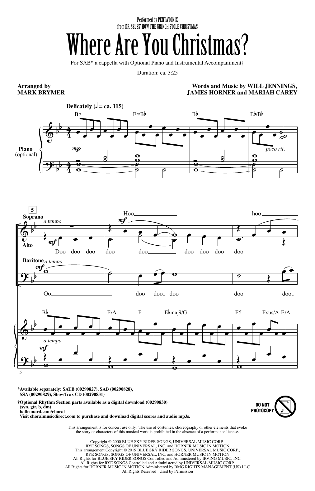 Pentatonix Where Are You Christmas? (from How The Grinch Stole Christmas) (arr. Mark Brymer) sheet music notes and chords arranged for SSA Choir