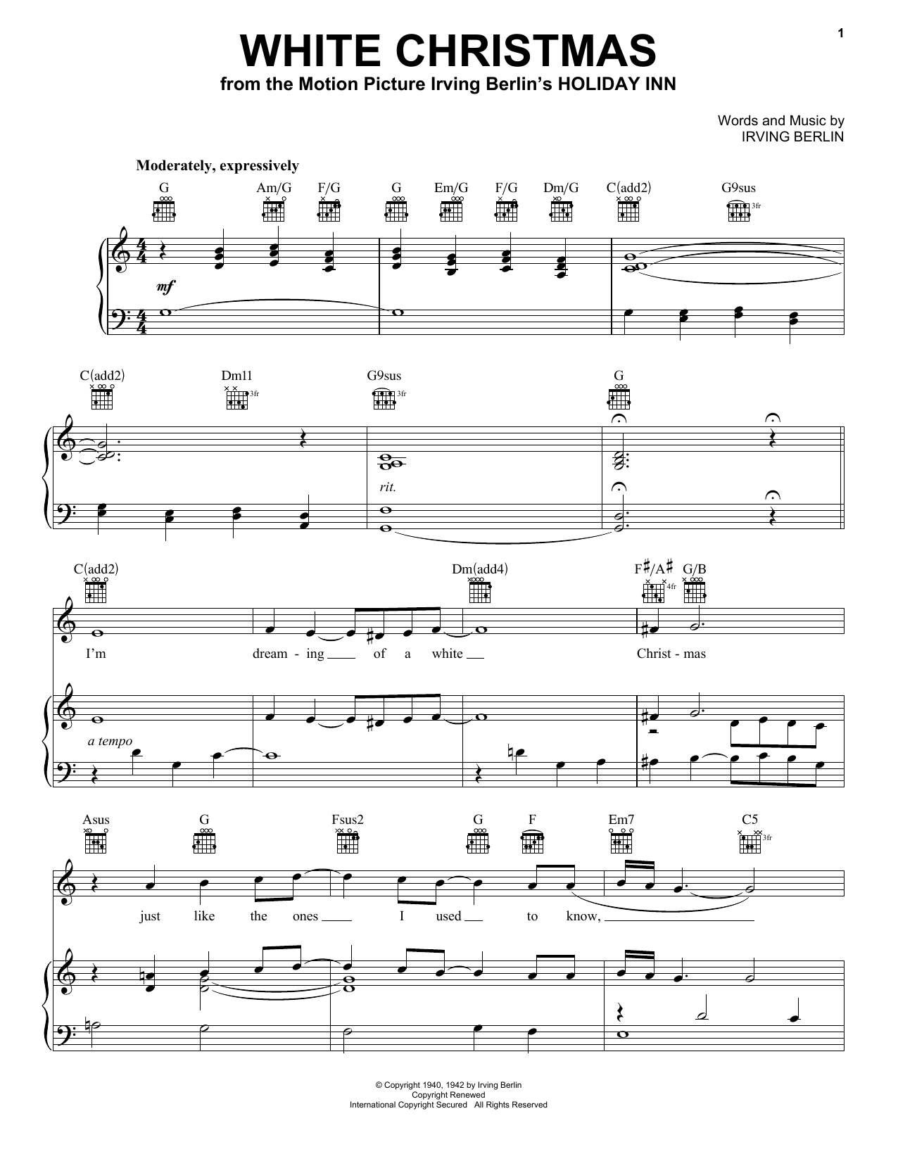 Pentatonix White Christmas sheet music notes and chords arranged for Piano, Vocal & Guitar Chords (Right-Hand Melody)