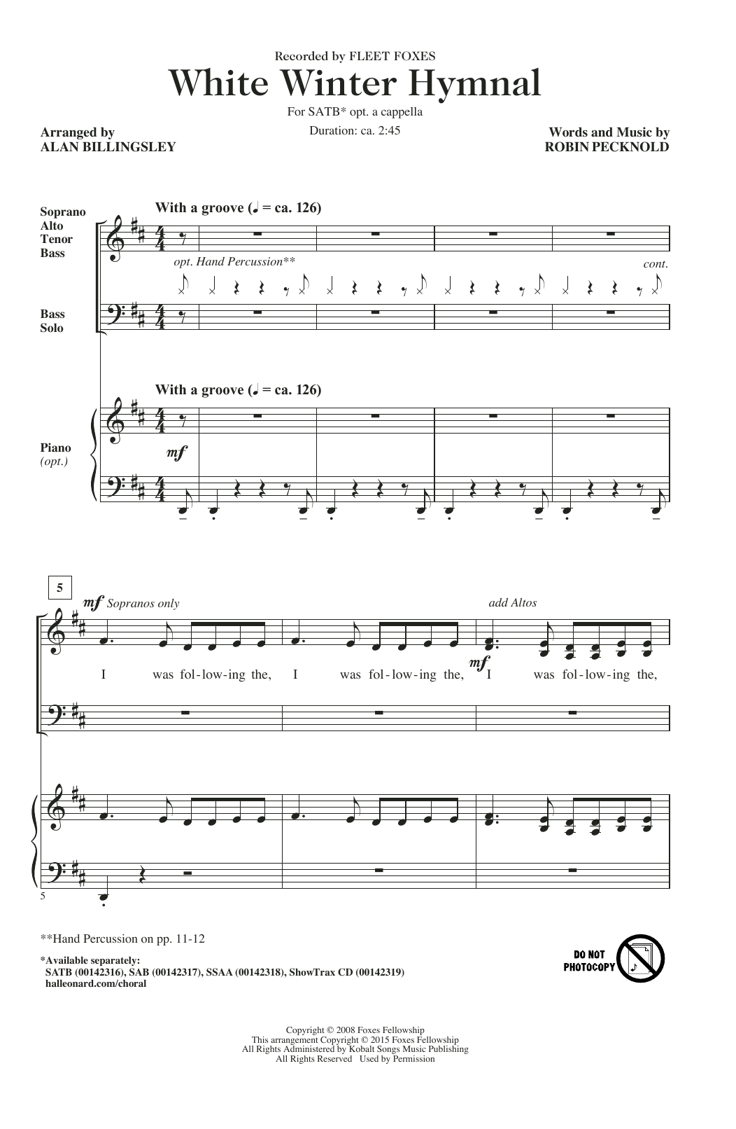 Pentatonix White Winter Hymnal (arr. Alan Billingsley) sheet music notes and chords arranged for SATB Choir