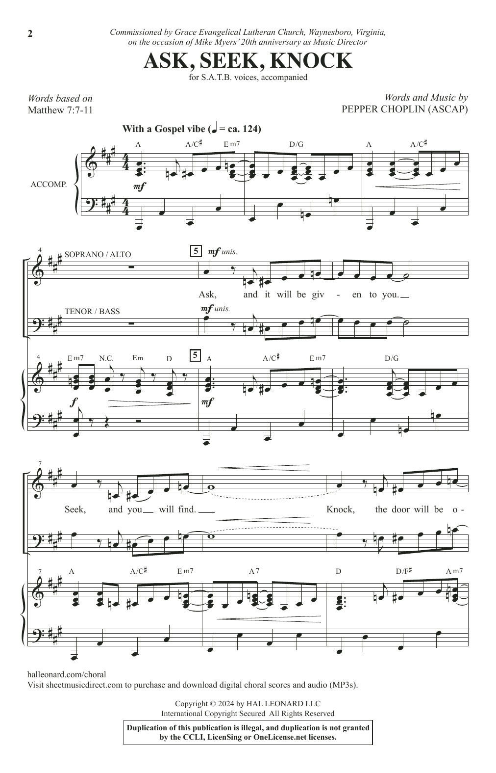 Pepper Choplin Ask, Seek, Knock sheet music notes and chords arranged for SATB Choir