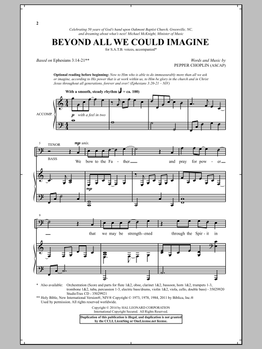 Pepper Choplin Beyond All We Could Imagine sheet music notes and chords arranged for SATB Choir