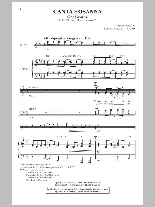 Pepper Choplin Canta Hosanna sheet music notes and chords arranged for SATB Choir