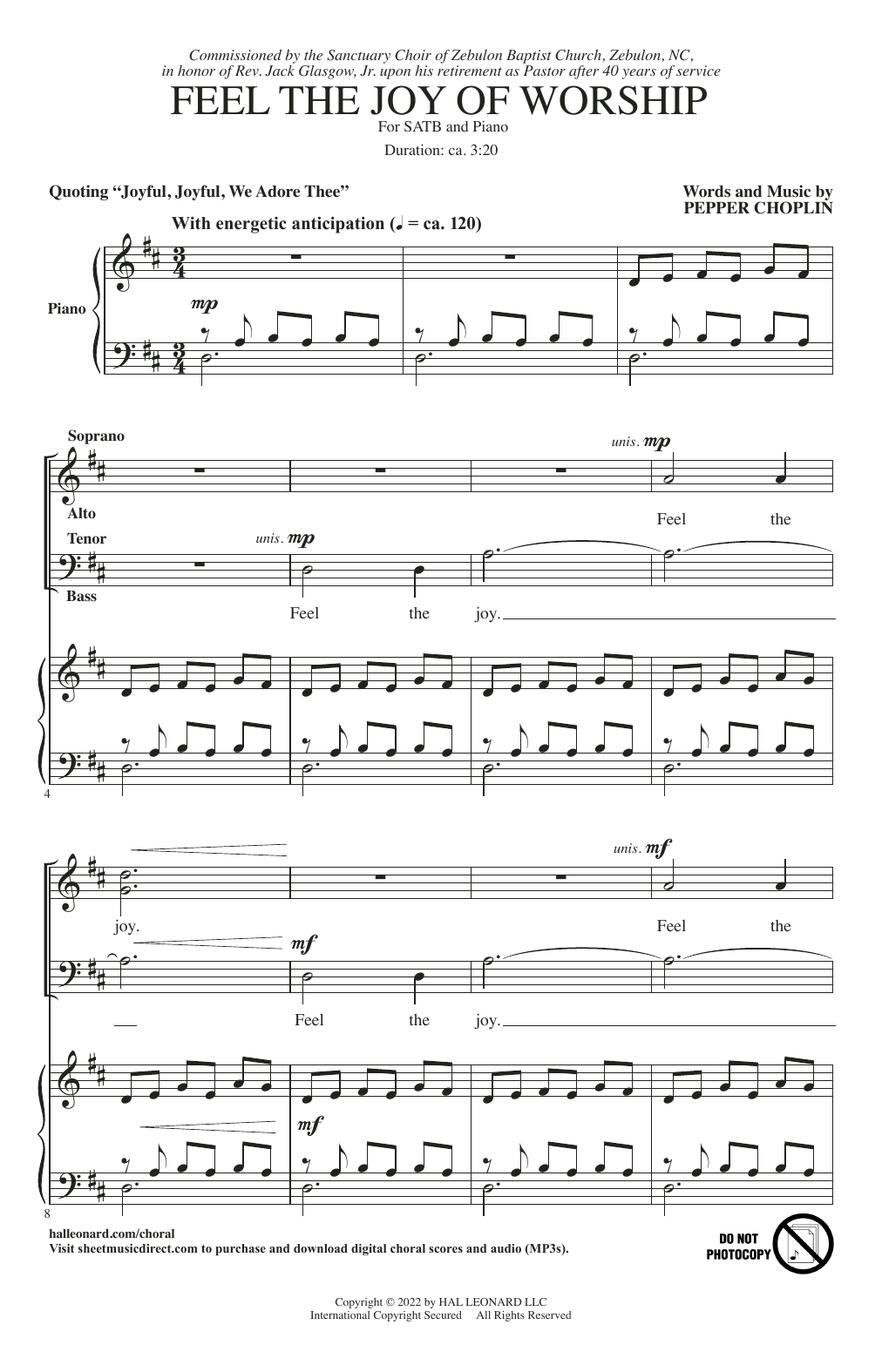 Pepper Choplin Feel The Joy Of Worship sheet music notes and chords arranged for SATB Choir
