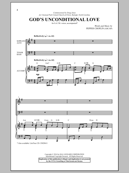 Pepper Choplin God's Unconditional Love sheet music notes and chords arranged for SATB Choir