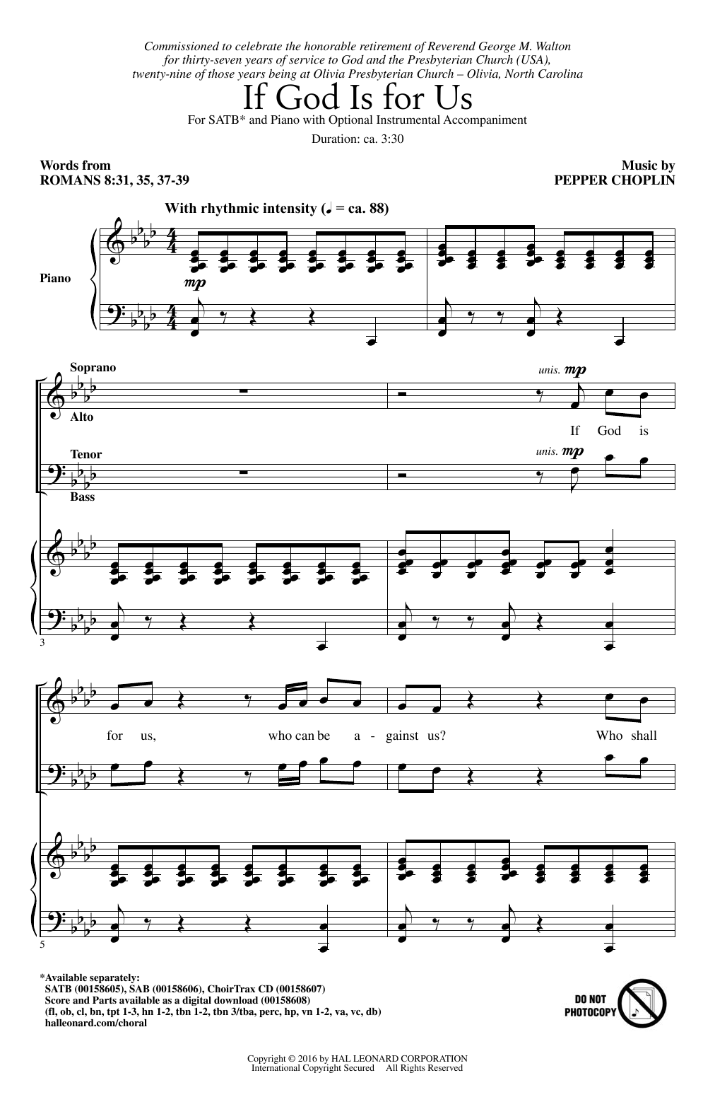 Pepper Choplin If God Is For Us sheet music notes and chords arranged for SAB Choir