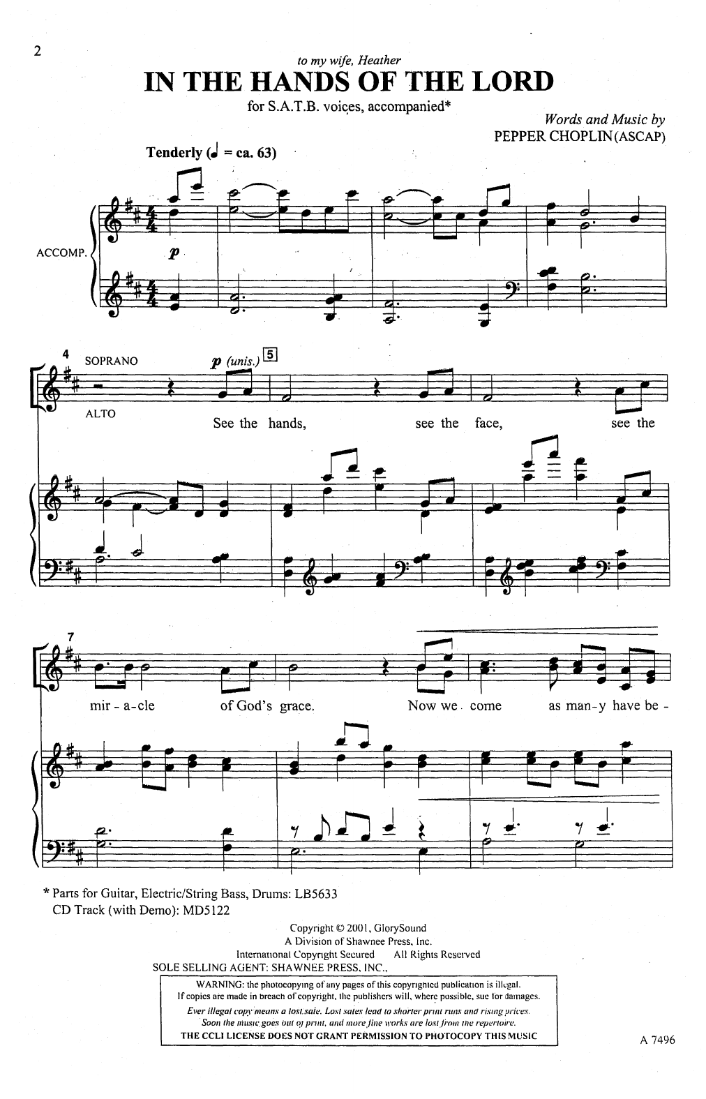 Pepper Choplin In The Hands Of The Lord sheet music notes and chords arranged for SATB Choir