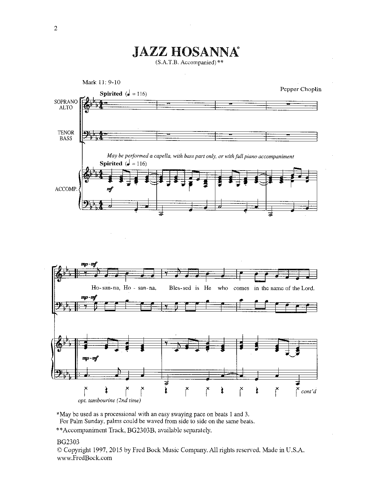 Pepper Choplin Jazz Hosanna sheet music notes and chords arranged for SATB Choir