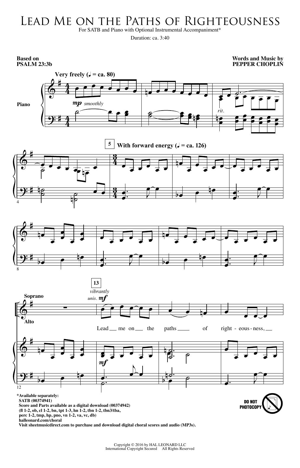 Pepper Choplin Lead Me On The Paths Of Righteousness sheet music notes and chords arranged for SATB Choir