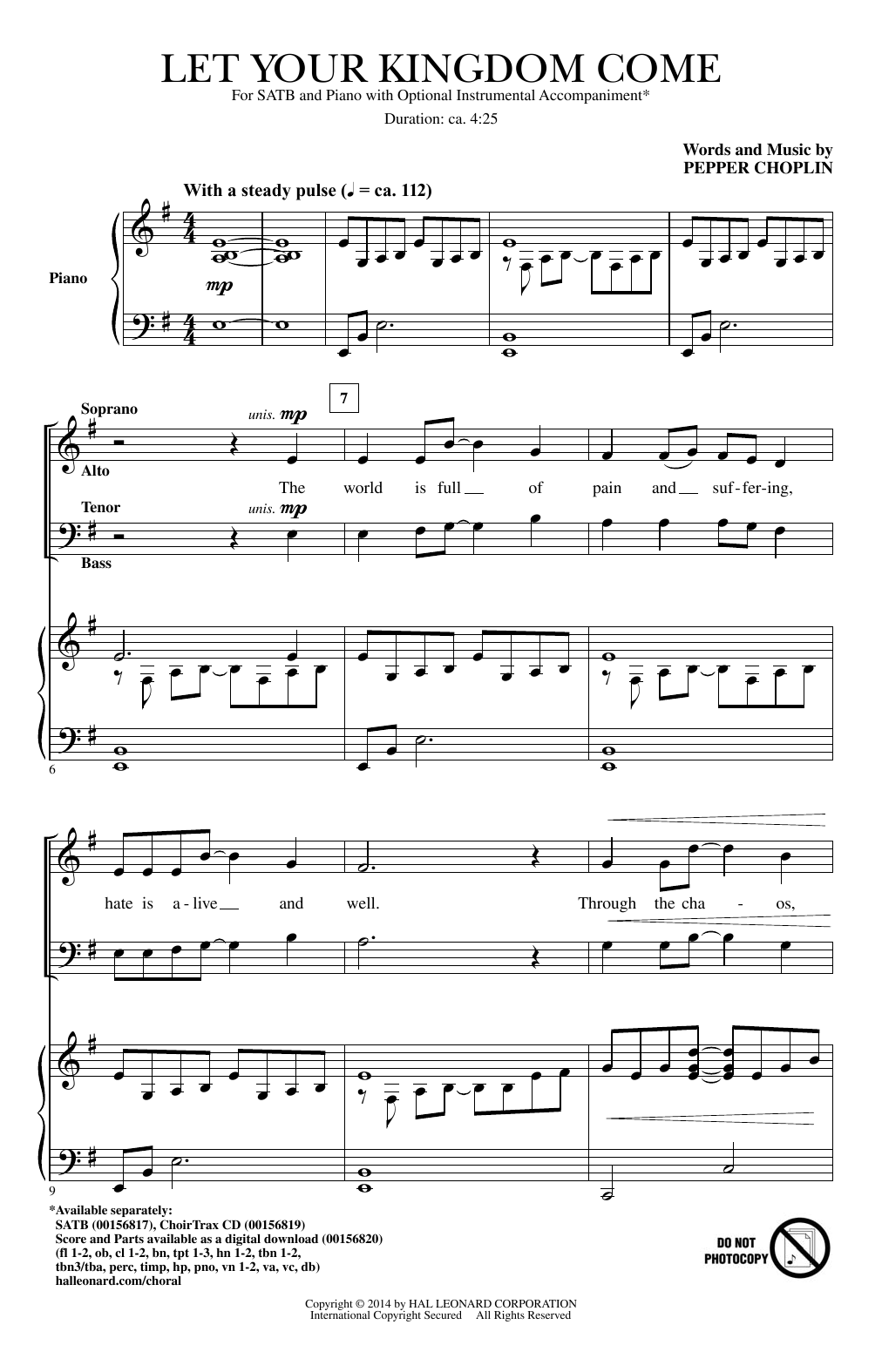 Pepper Choplin Let Your Kingdom Come sheet music notes and chords arranged for SATB Choir