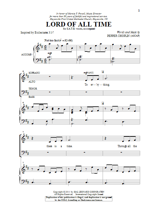 Pepper Choplin Lord Of All Time sheet music notes and chords arranged for SATB Choir