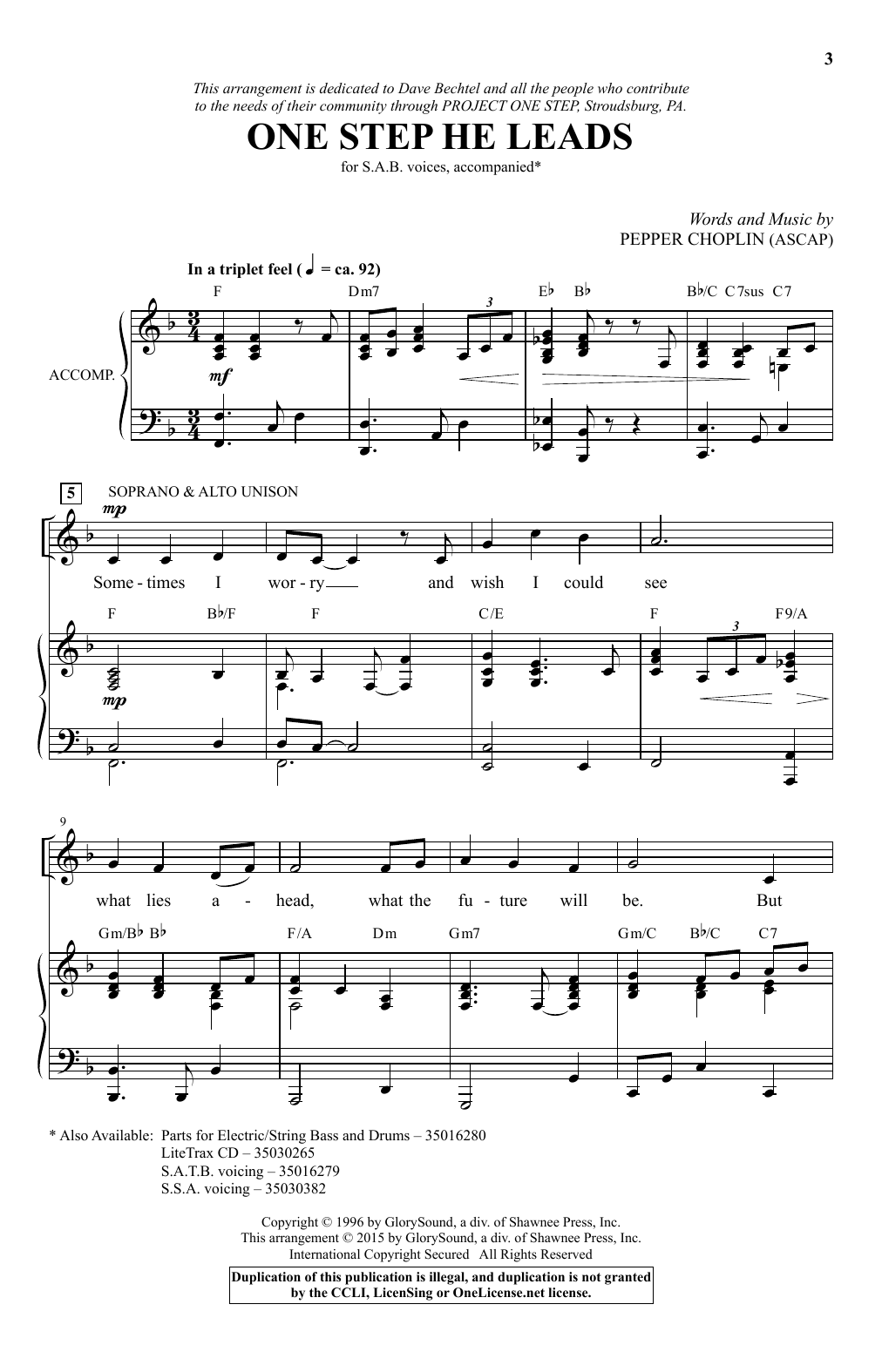 Pepper Choplin One Step He Leads sheet music notes and chords arranged for SATB Choir