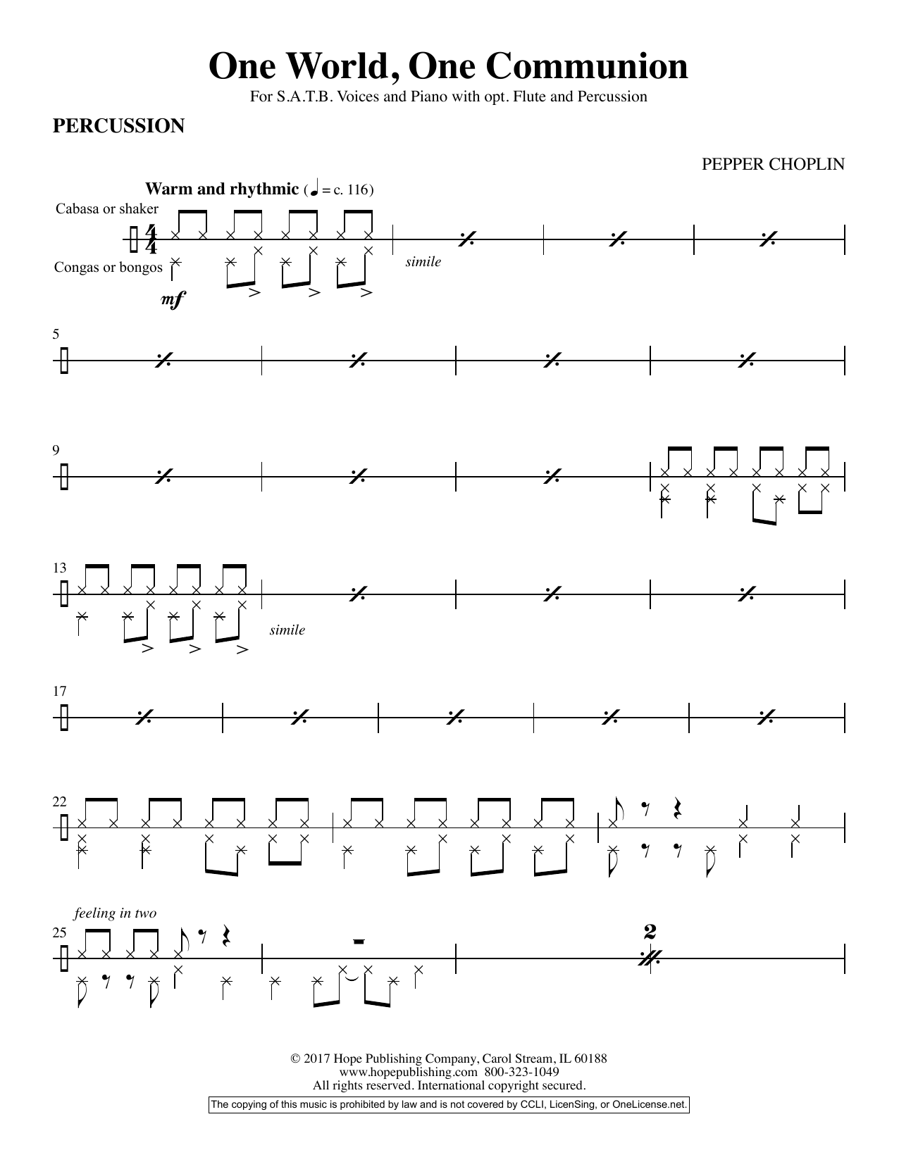 Pepper Choplin One World Communion - Percussion sheet music notes and chords arranged for Choir Instrumental Pak