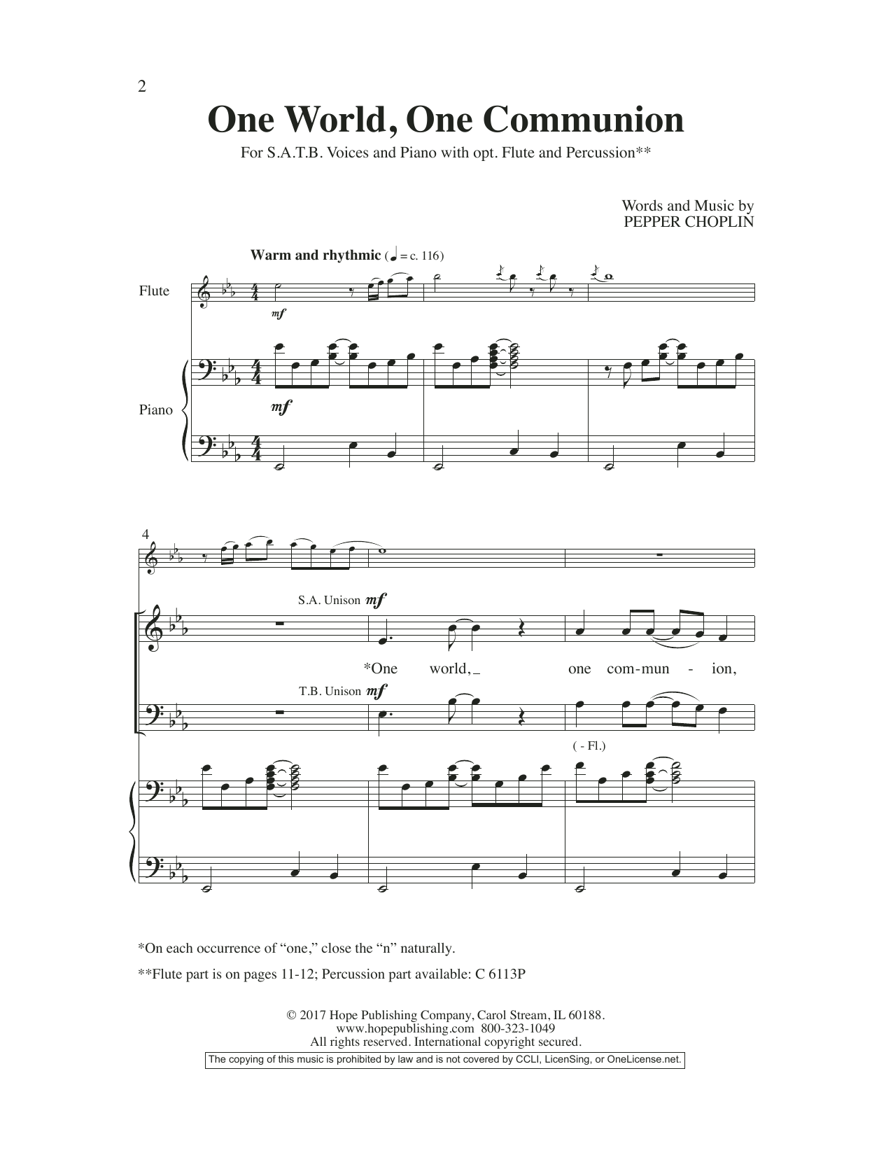 Pepper Choplin One World, One Communion sheet music notes and chords arranged for SATB Choir