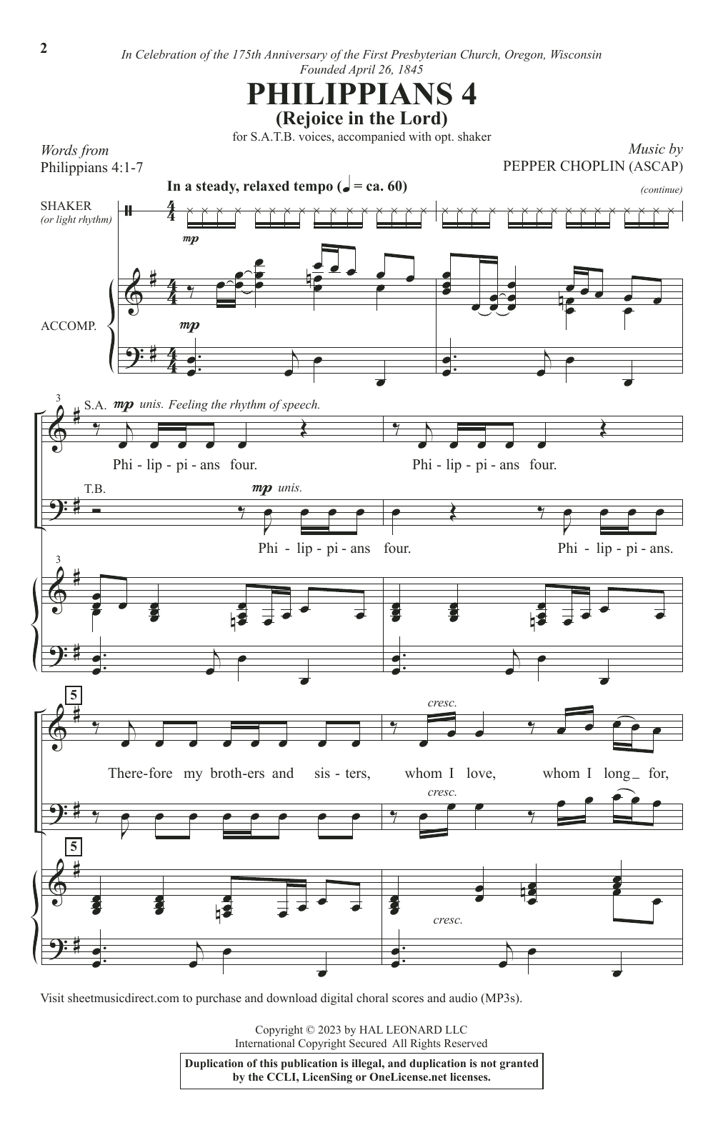 Pepper Choplin Philippians 4 (Rejoice In The Lord) sheet music notes and chords arranged for SATB Choir