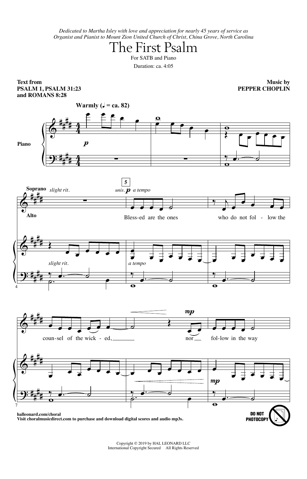 Pepper Choplin The First Psalm sheet music notes and chords arranged for SATB Choir