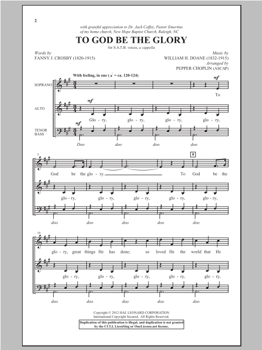 Pepper Choplin To God Be The Glory sheet music notes and chords arranged for SATB Choir