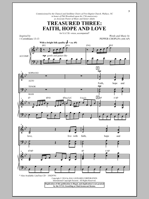 Pepper Choplin Treasured Three: Faith, Hope And Love sheet music notes and chords arranged for SATB Choir