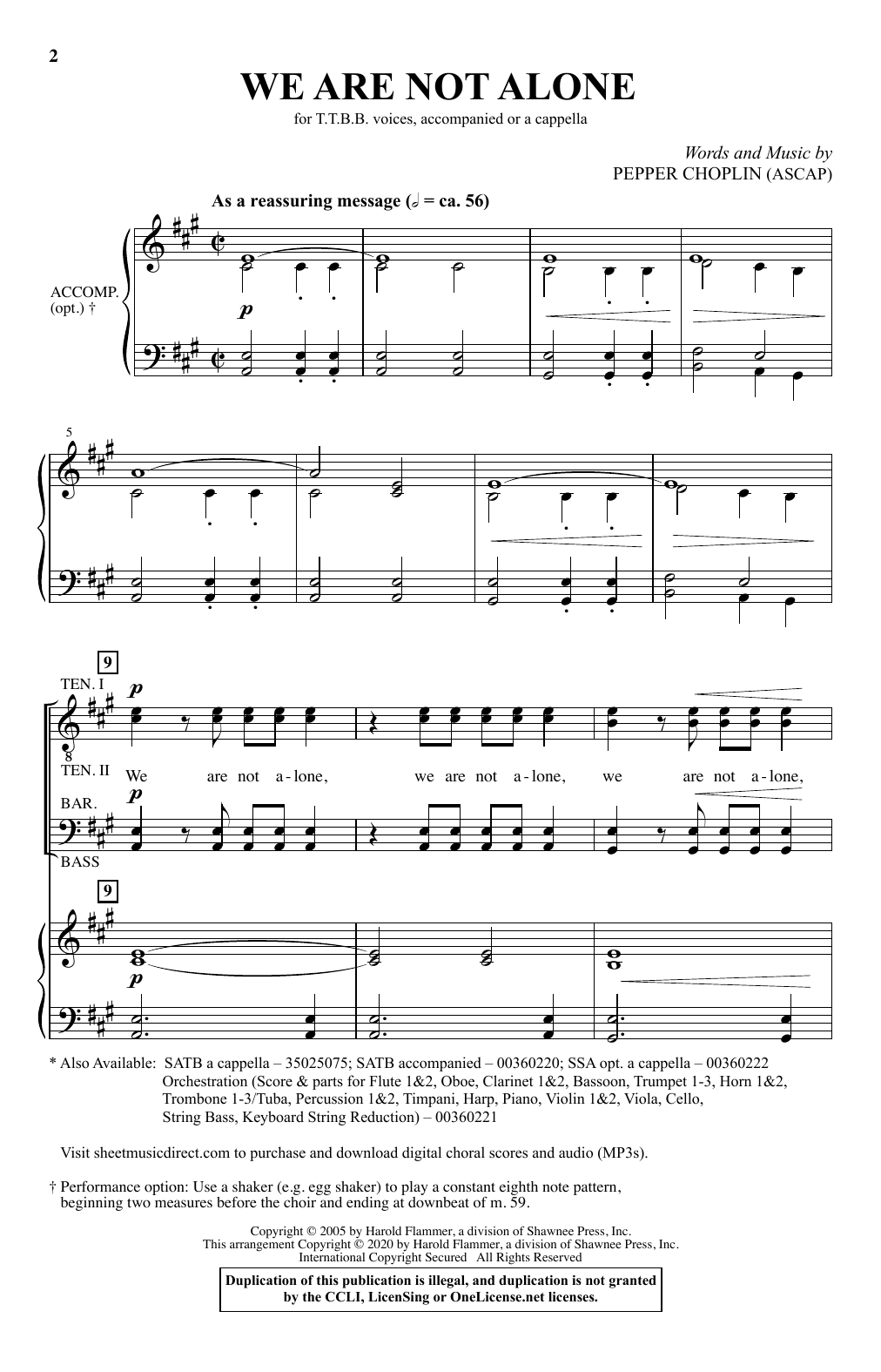 Pepper Choplin We Are Not Alone sheet music notes and chords arranged for SSA Choir