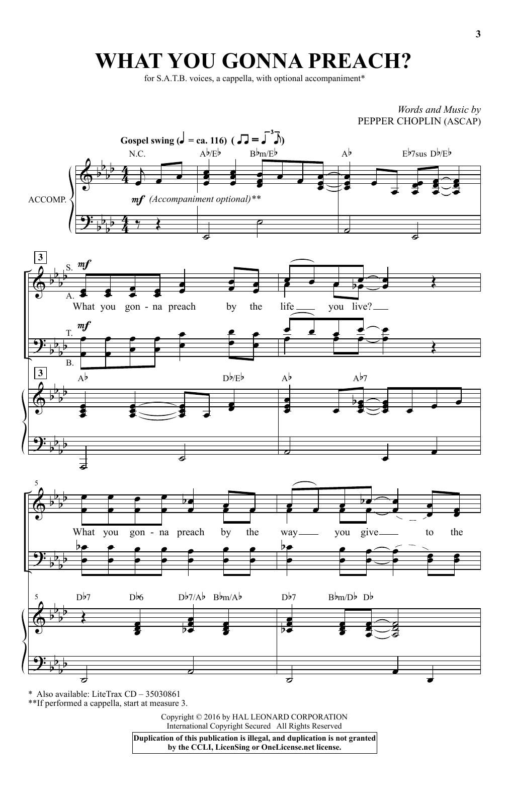 Pepper Choplin What You Gonna Preach? sheet music notes and chords arranged for SATB Choir