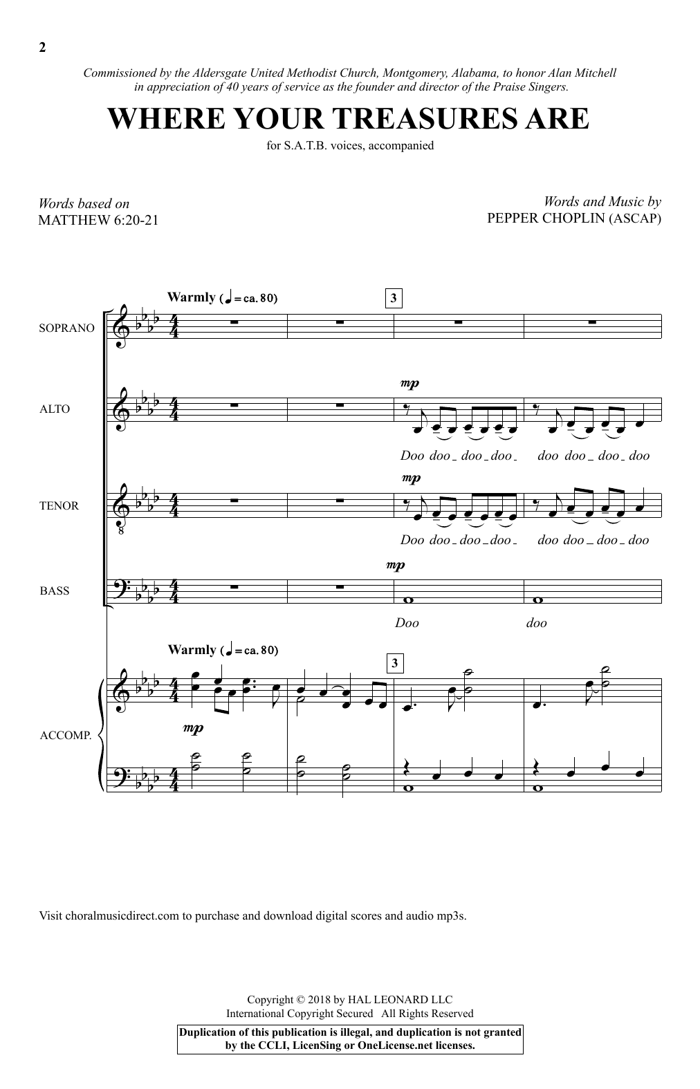 Pepper Choplin Where Your Treasures Are sheet music notes and chords arranged for SATB Choir
