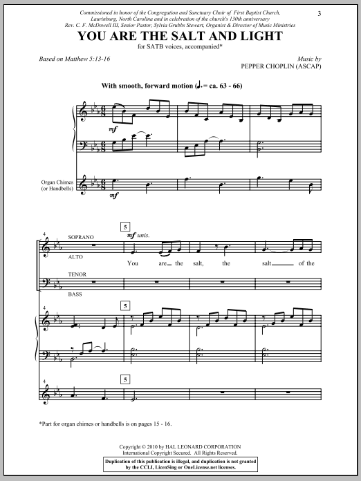 Pepper Choplin You Are The Salt And The Light sheet music notes and chords arranged for SATB Choir
