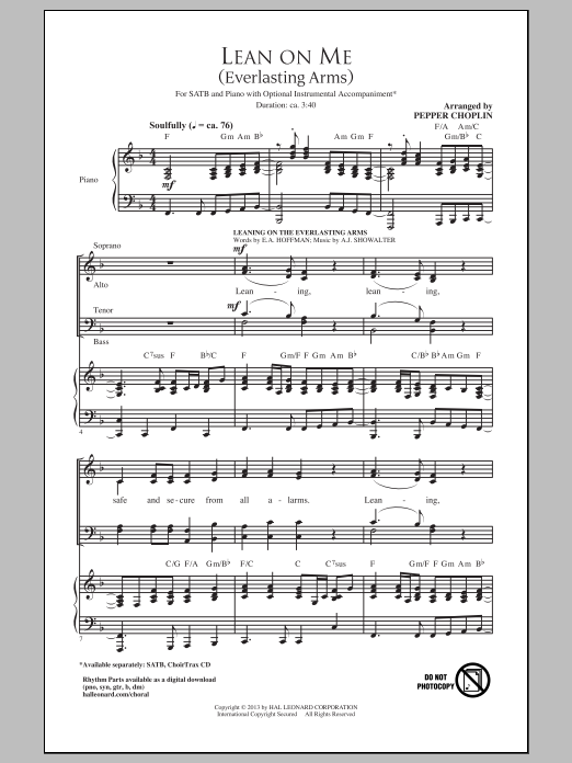Pepper Choplin Lean On Me sheet music notes and chords arranged for SATB Choir