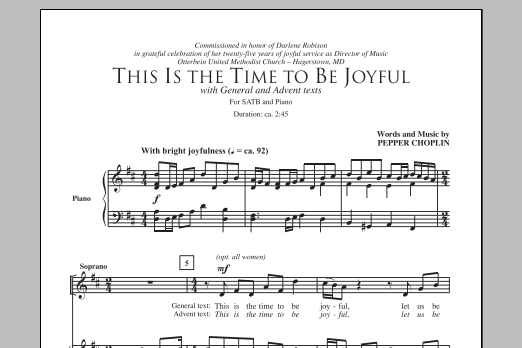 Pepper Choplin This Is The Time To Be Joyful sheet music notes and chords arranged for SATB Choir