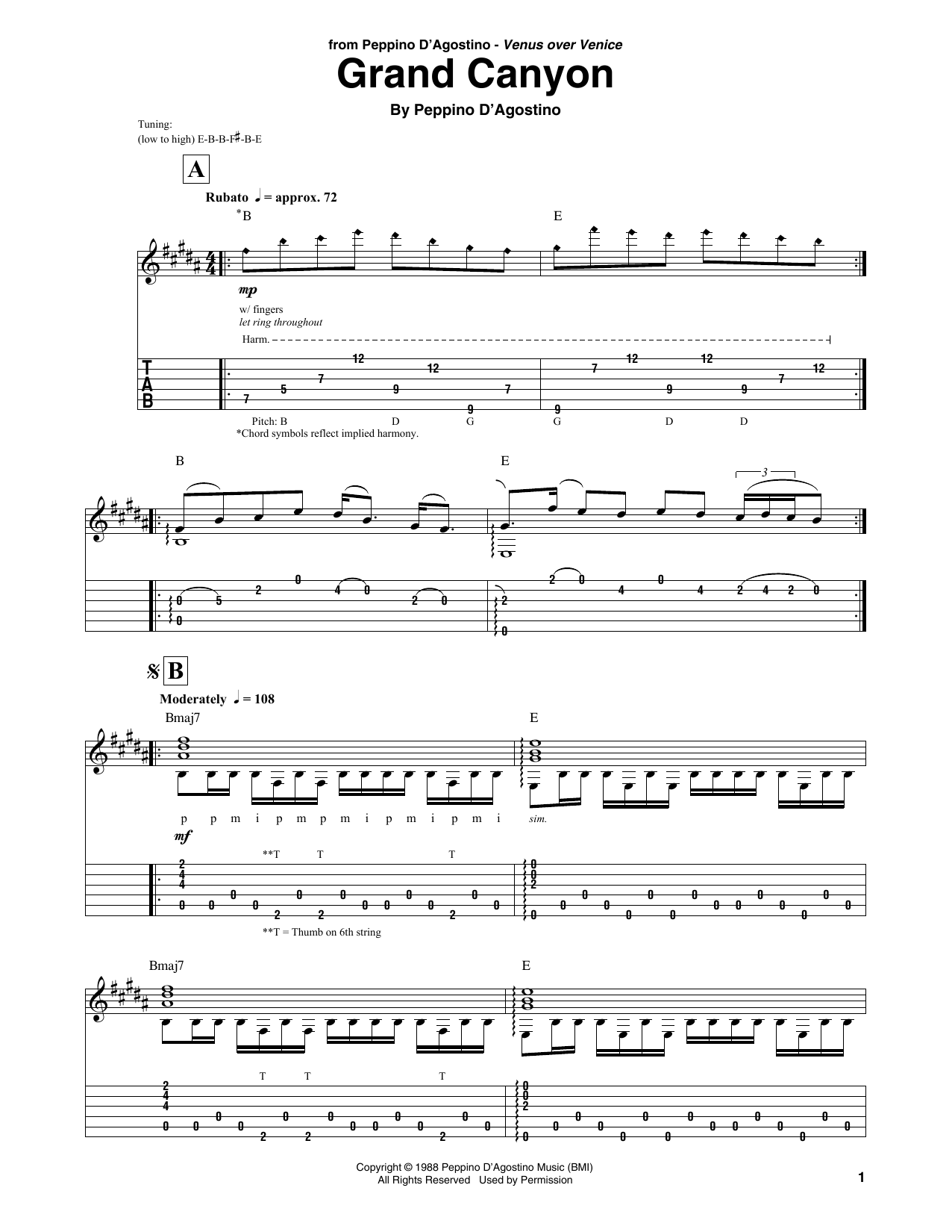 Peppino D'Agostino Grand Canyon sheet music notes and chords arranged for Solo Guitar
