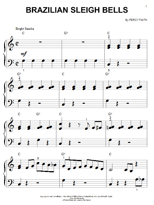 Percy Faith Brazilian Sleigh Bells sheet music notes and chords arranged for Alto Sax Solo