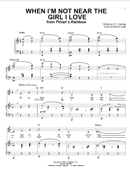 Percy Faith When I'm Not Near The Girl I Love sheet music notes and chords arranged for Piano & Vocal