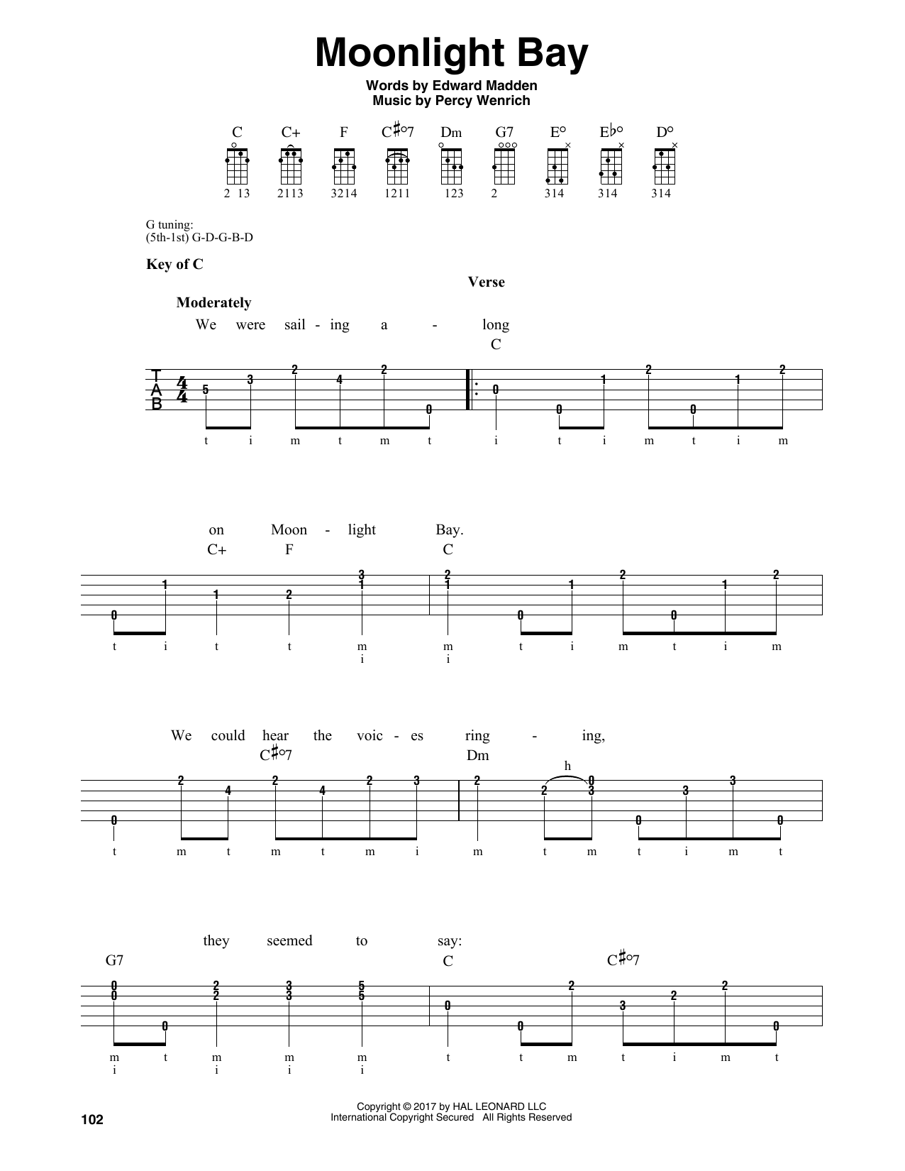 Percy Wenrich Moonlight Bay sheet music notes and chords arranged for Banjo Tab