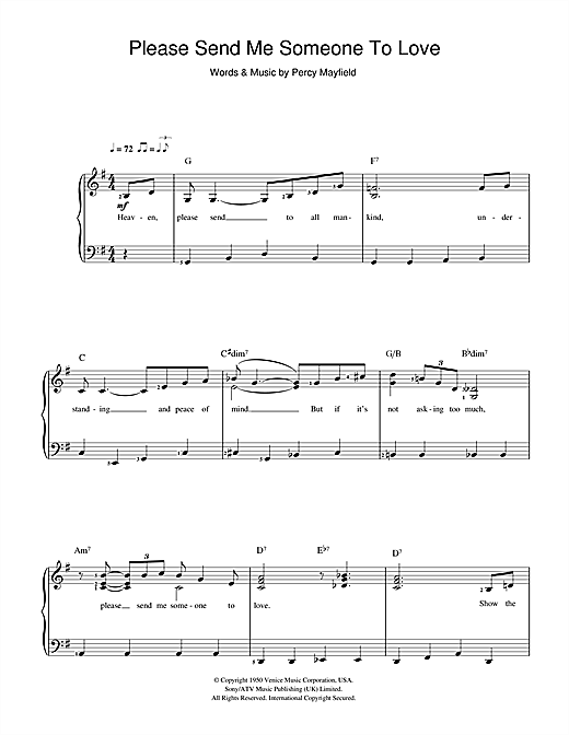 Percy Mayfield Please Send Me Someone To Love sheet music notes and chords arranged for Lead Sheet / Fake Book