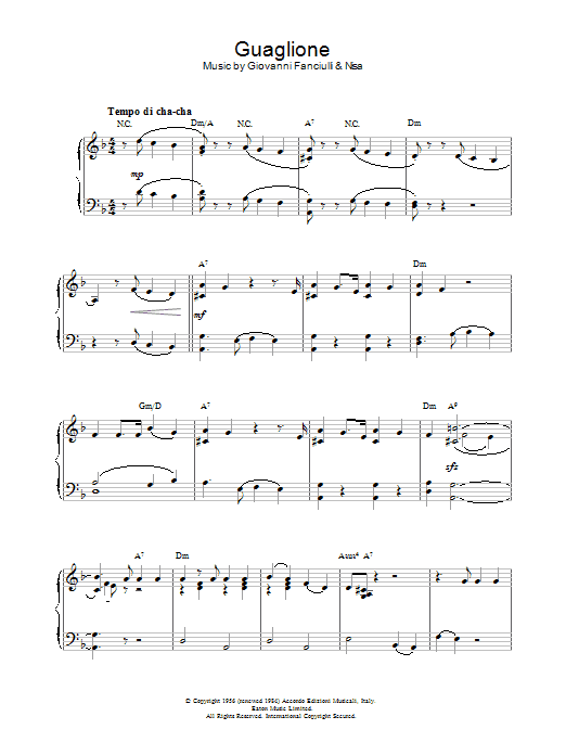 Perez Prado Guaglione sheet music notes and chords arranged for Piano Chords/Lyrics