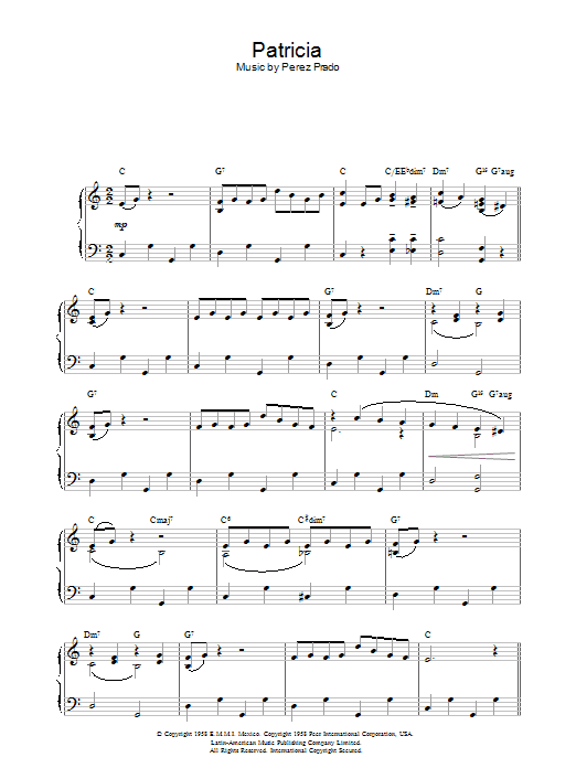 Perez Prado Patricia sheet music notes and chords. Download Printable PDF.