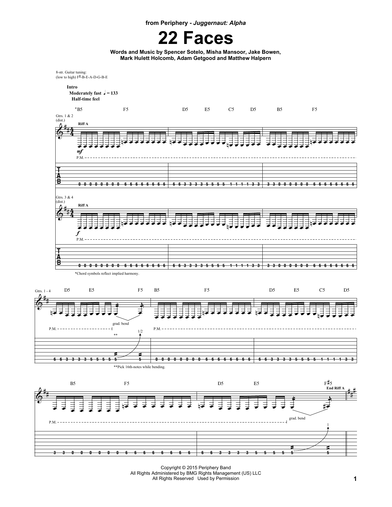 Periphery 22 Faces sheet music notes and chords arranged for Guitar Tab