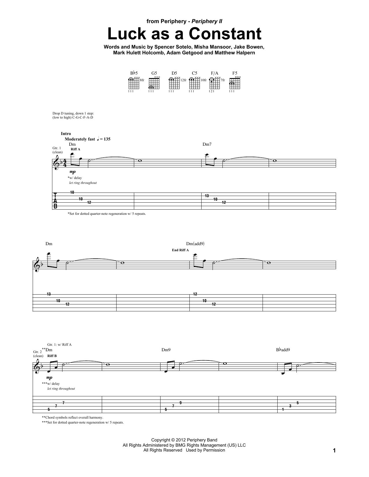 Periphery Luck As A Constant sheet music notes and chords arranged for Guitar Tab