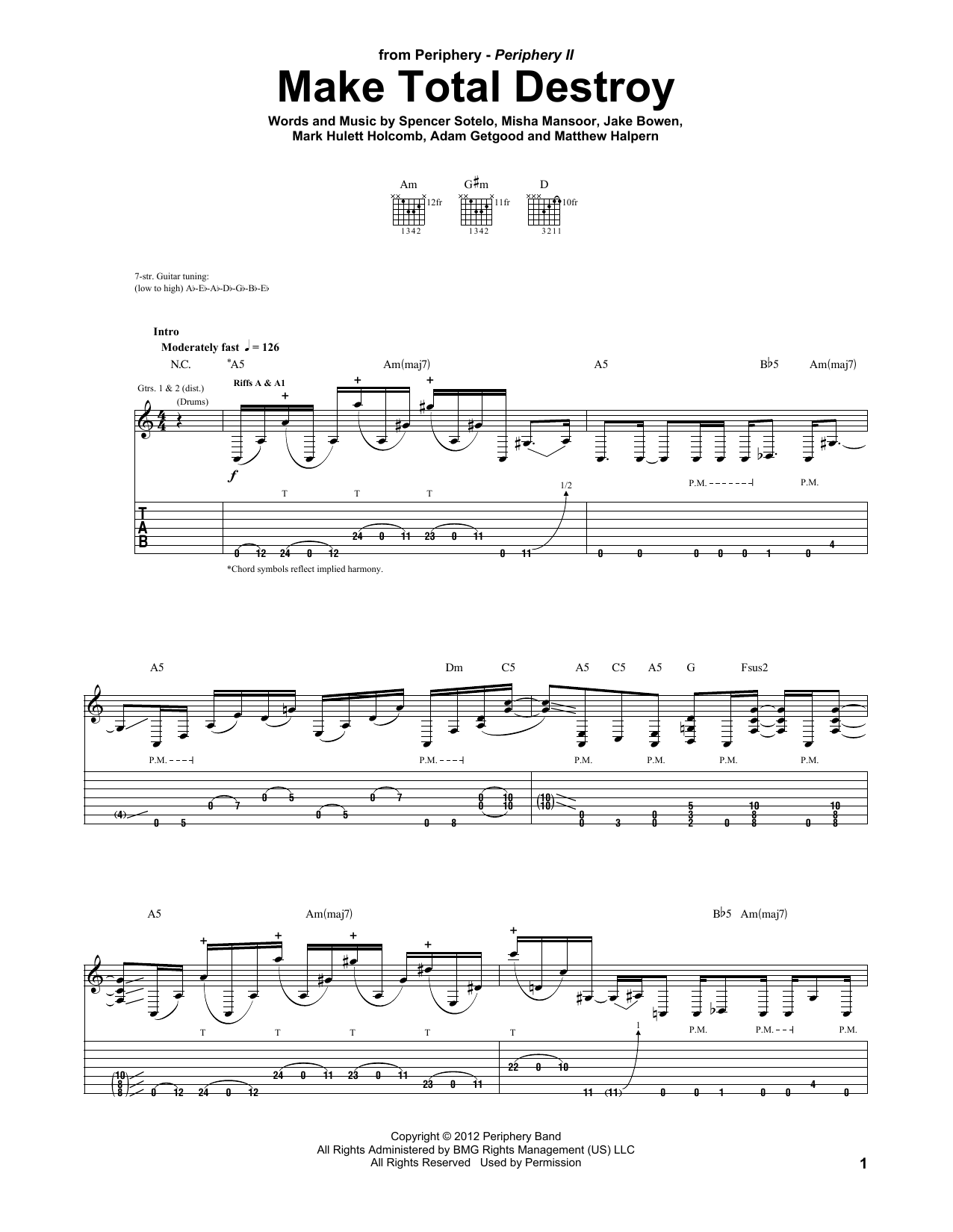 Periphery Make Total Destroy sheet music notes and chords arranged for Guitar Tab