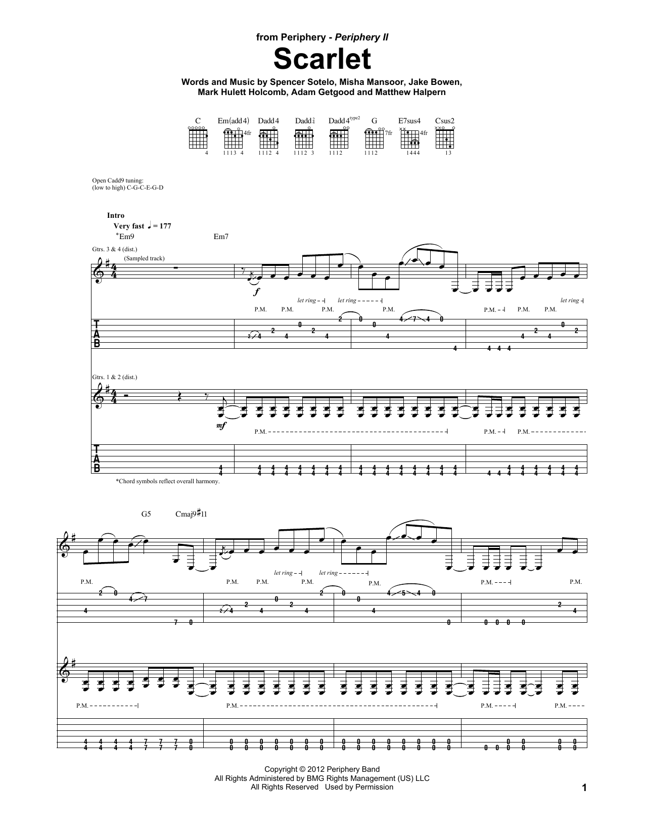 Periphery Scarlet sheet music notes and chords arranged for Guitar Tab