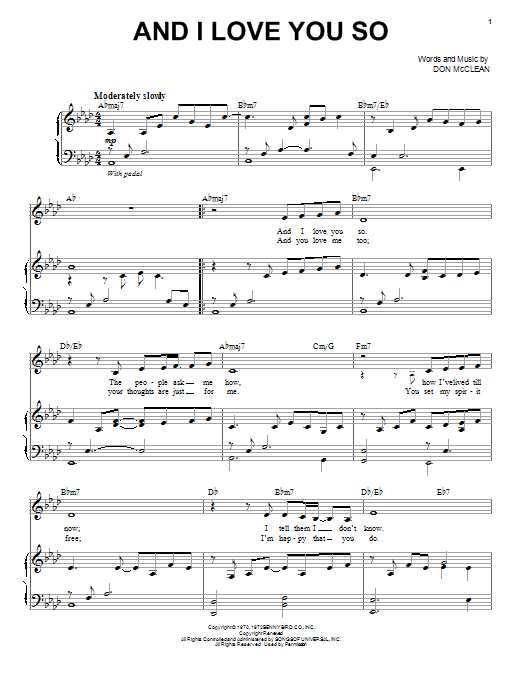 Perry Como And I Love You So sheet music notes and chords arranged for Piano & Vocal