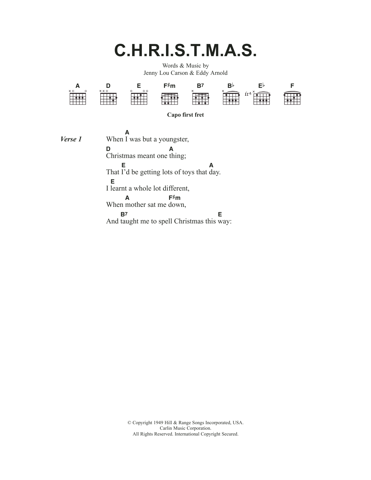 Perry Como C-H-R-I-S-T-M-A-S sheet music notes and chords arranged for Piano, Vocal & Guitar Chords