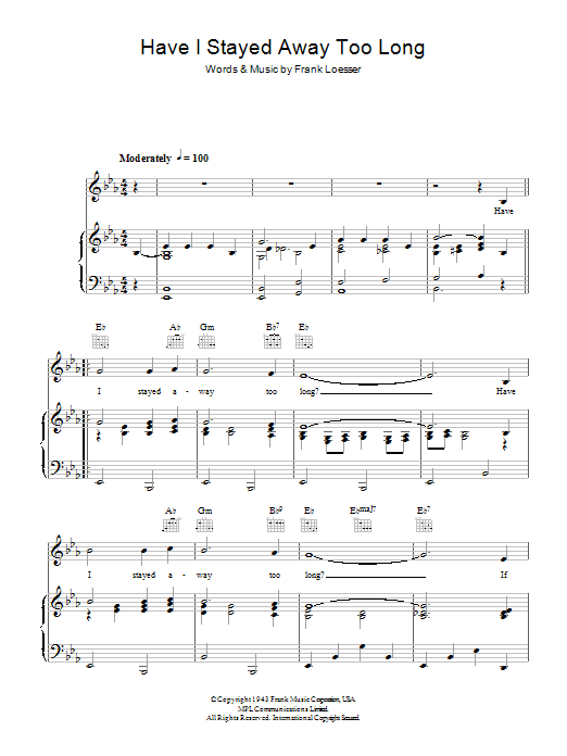 Perry Como Have I Stayed Away Too Long sheet music notes and chords arranged for Piano, Vocal & Guitar Chords