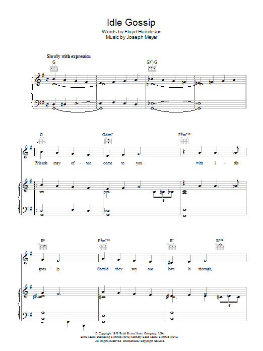 Perry Como Idle Gossip sheet music notes and chords arranged for Piano, Vocal & Guitar Chords