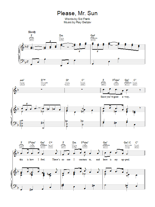 Perry Como Please, Mr. Sun sheet music notes and chords arranged for Piano, Vocal & Guitar Chords